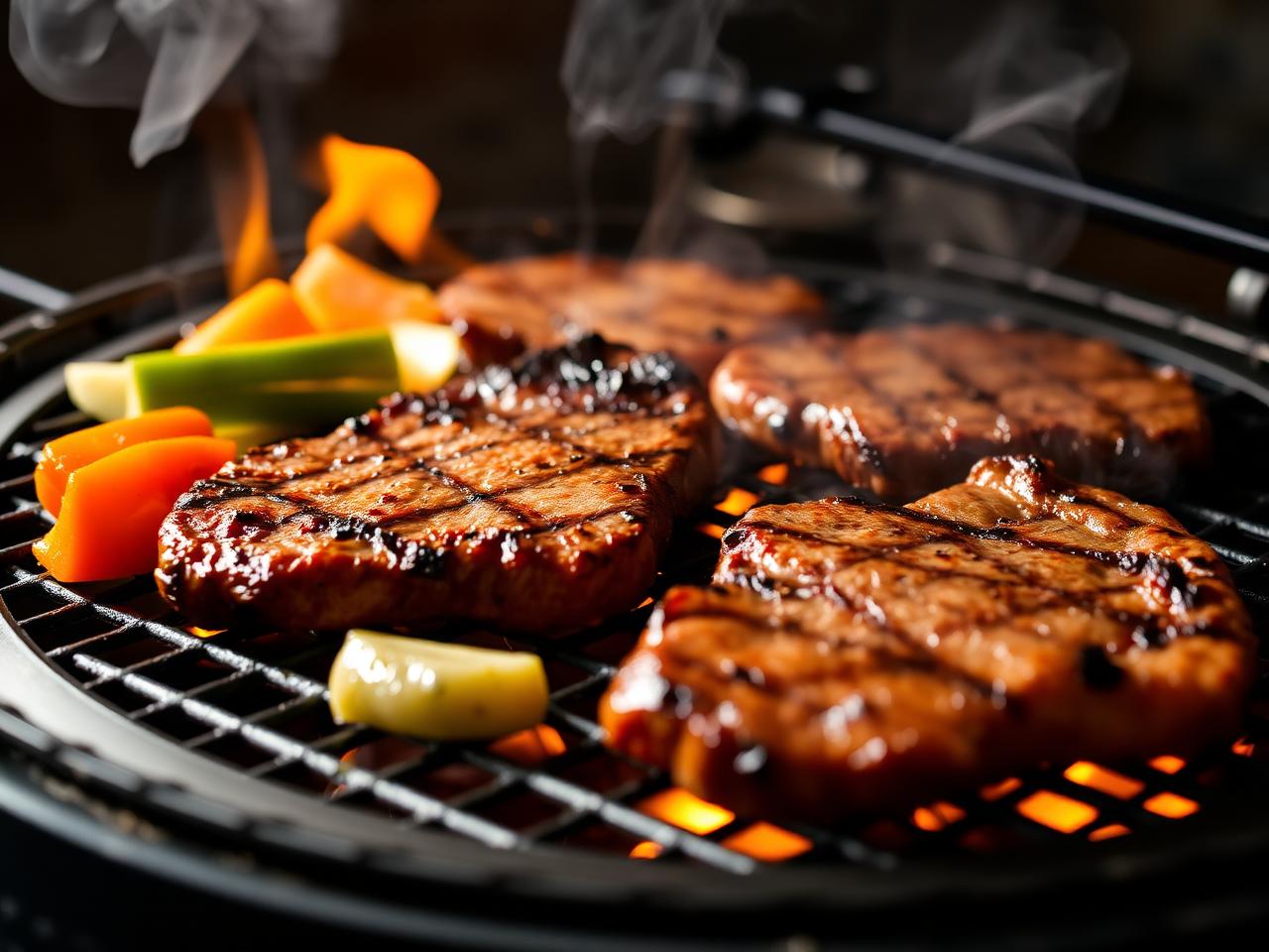 Szaftos steakek grillrácson, parázzsal és füsttel